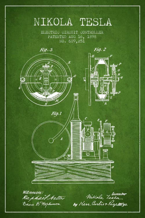Electric Circuit Green Patent Blueprint by Aged Pixel wall art