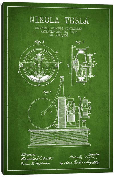 Electric Circuit Green Patent Blueprint Canvas Art Print - Electronics & Communication Blueprints