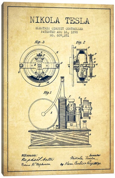 Electric Circuit Vintage Patent Blueprint Canvas Art Print - Aged Pixel: Electronics & Communication