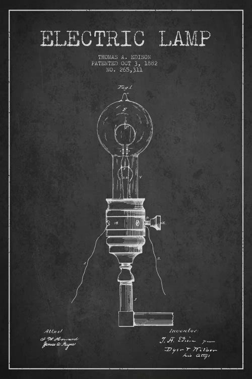 Electric Lamp Charcoal Patent Blueprint by Aged Pixel wall art