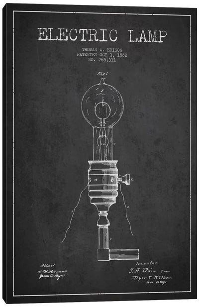 Electric Lamp Charcoal Patent Blueprint Canvas Art Print