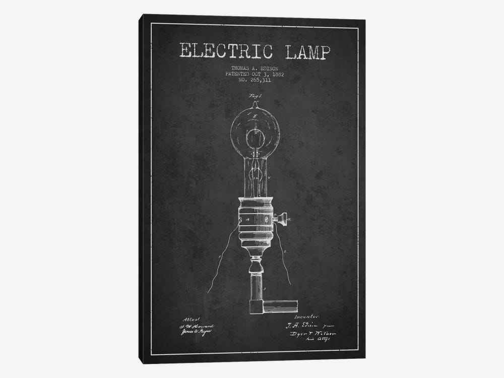 Electric Lamp Charcoal Patent Blueprint by Aged Pixel 1-piece Canvas Wall Art