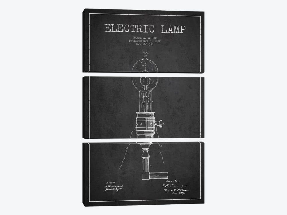 Electric Lamp Charcoal Patent Blueprint by Aged Pixel 3-piece Canvas Artwork