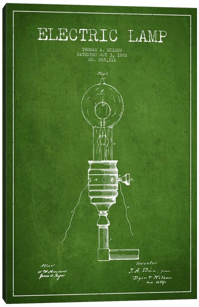 Electric Lamp Green Patent Blueprint Canvas Art Print