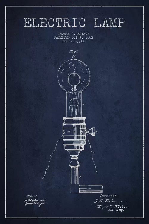 Electric Lamp Navy Blue Patent Blueprint