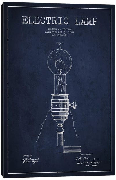 Electric Lamp Navy Blue Patent Blueprint Canvas Art Print - Electronics & Communication Blueprints