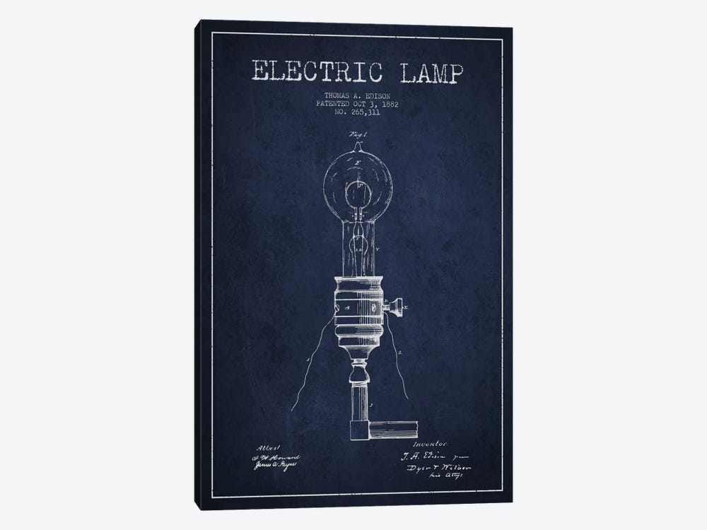 Electric Lamp Navy Blue Patent Blueprint by Aged Pixel 1-piece Canvas Wall Art