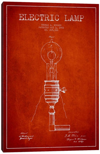 Electric Lamp Red Patent Blueprint Canvas Art Print - Electronics & Communication Blueprints