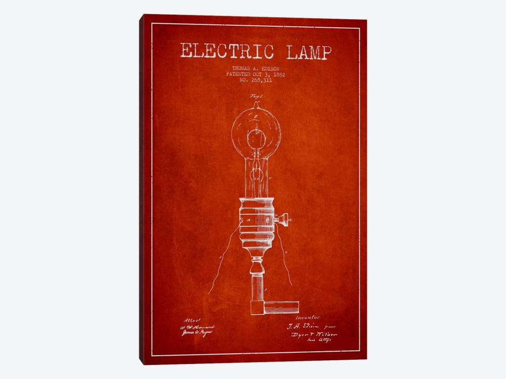 Electric Lamp Red Patent Blueprint by Aged Pixel 1-piece Canvas Print