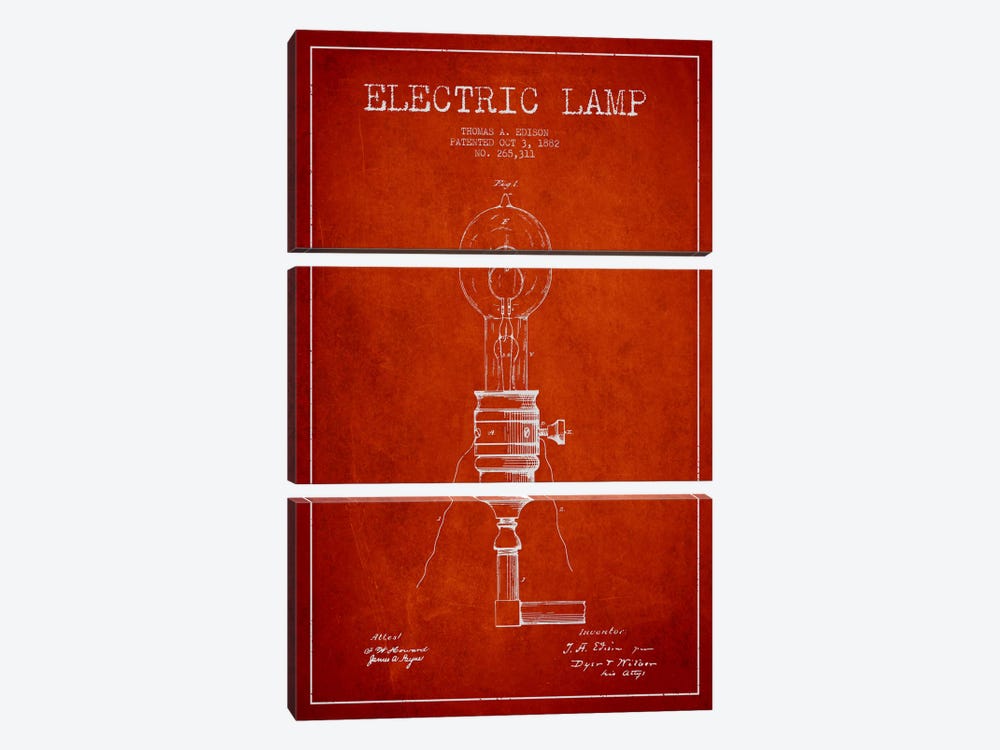 Electric Lamp Red Patent Blueprint by Aged Pixel 3-piece Art Print