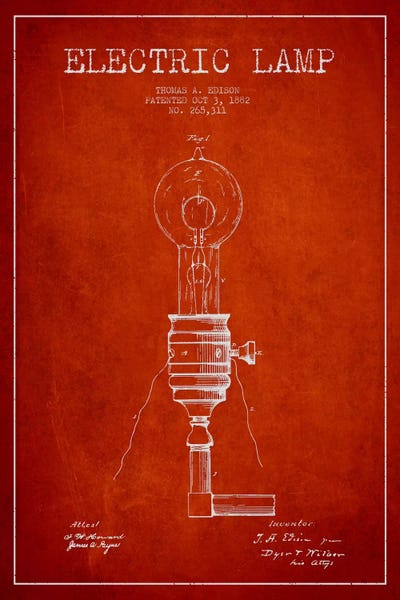 Electronics & Communication Blueprints: Electric Lamp Red Patent Blueprint by Aged Pixel