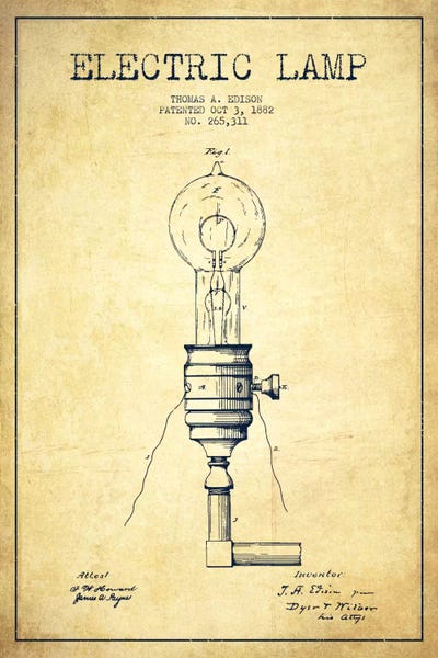 Electric Lamp Vintage Patent Blueprint by Aged Pixel metal wall art