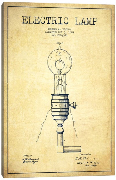 Electric Lamp Vintage Patent Blueprint Canvas Art Print - Aged Pixel: Electronics & Communication