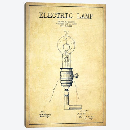 Electric Lamp Vintage Patent Blueprint Canvas Print #ADP560} by Aged Pixel Canvas Wall Art