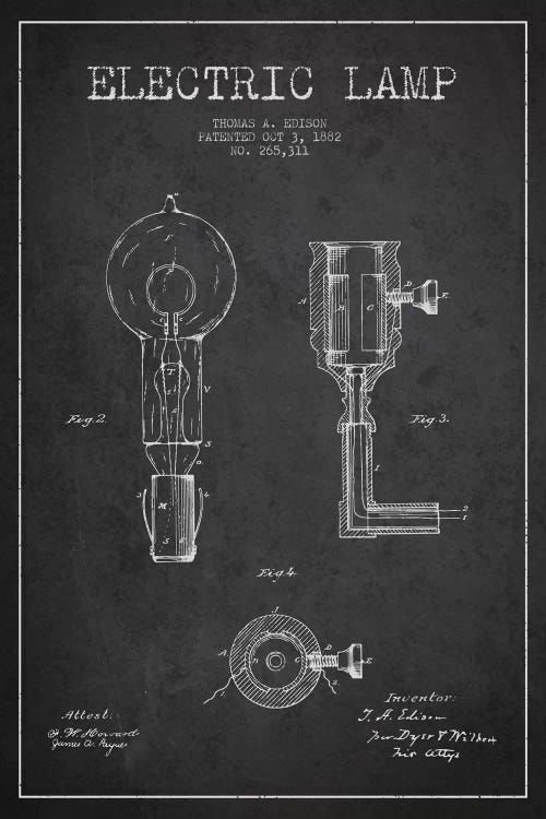 Electric Lamp Charcoal Patent Blueprint by Aged Pixel wall art