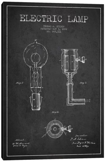 Electric Lamp Charcoal Patent Blueprint Canvas Art Print - Aged Pixel: Electronics & Communication