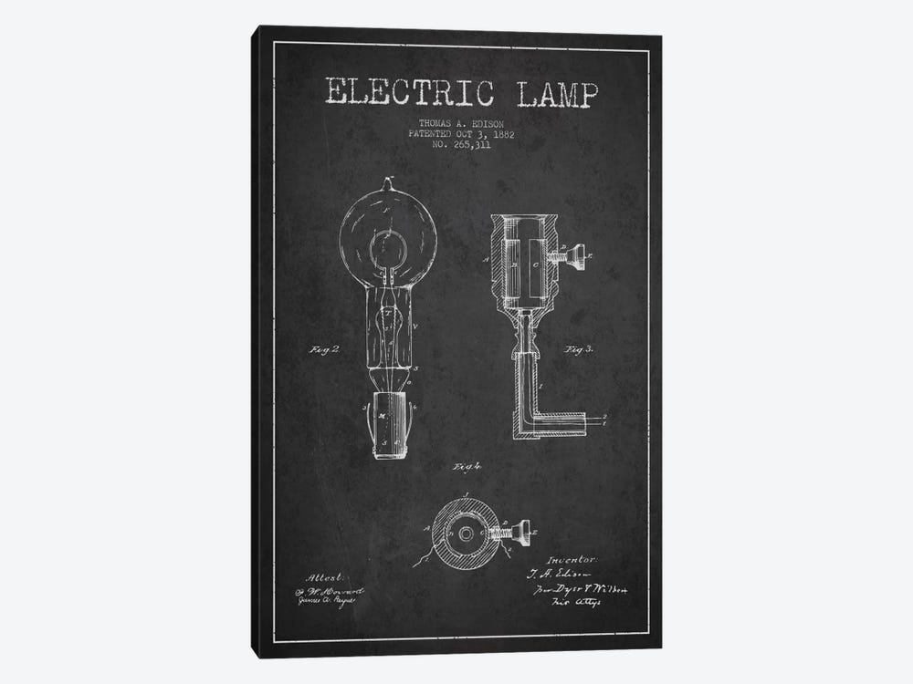 Electric Lamp Charcoal Patent Blueprint by Aged Pixel 1-piece Canvas Art
