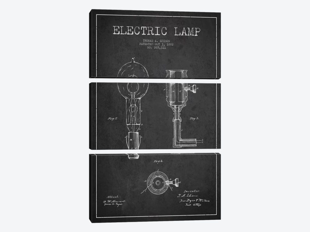 Electric Lamp Charcoal Patent Blueprint by Aged Pixel 3-piece Canvas Wall Art