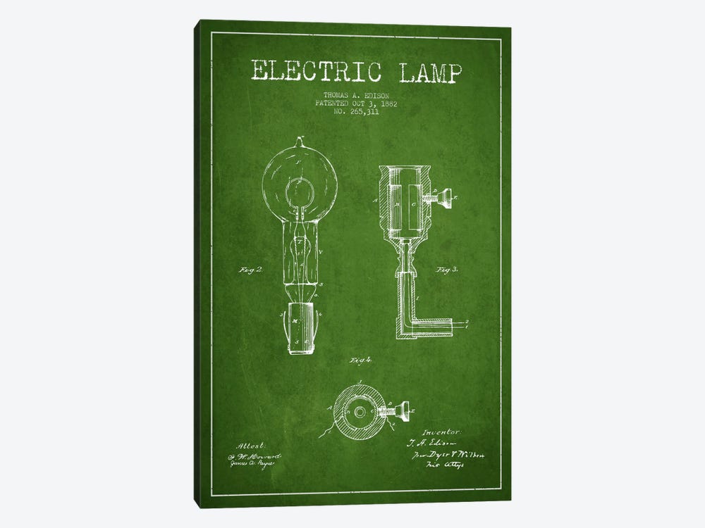 Electric Lamp Green Patent Blueprint by Aged Pixel 1-piece Art Print