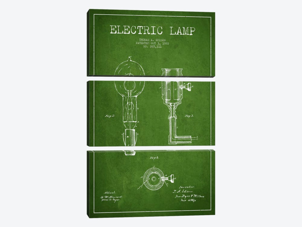 Electric Lamp Green Patent Blueprint by Aged Pixel 3-piece Art Print