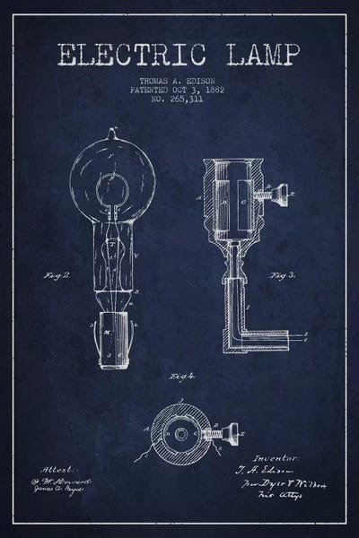 Electronics & Communication Blueprints: Electric Lamp Navy Blue Patent Blueprint by Aged Pixel