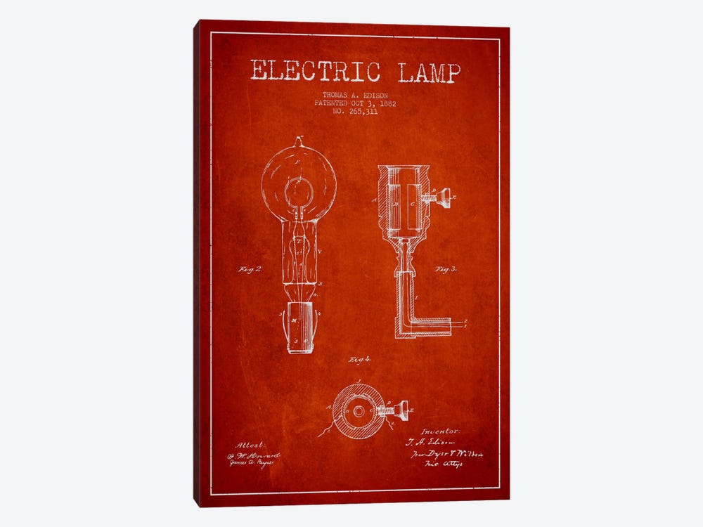Electric Lamp Red Patent Blueprint by Aged Pixel 1-piece Canvas Art Print
