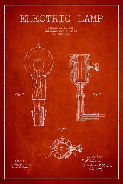 Electronics & Communication Blueprints: Electric Lamp Red Patent Blueprint by Aged Pixel