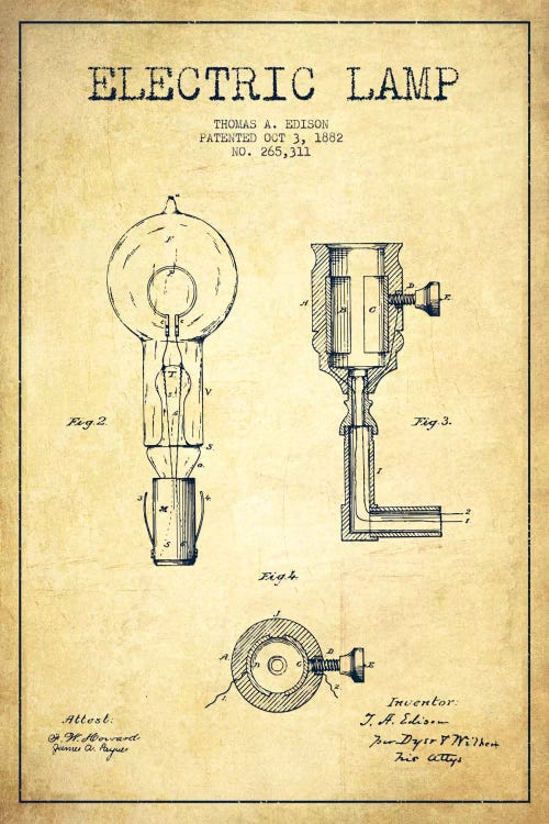 Electric Lamp Vintage Patent Blueprint by Aged Pixel wall art
