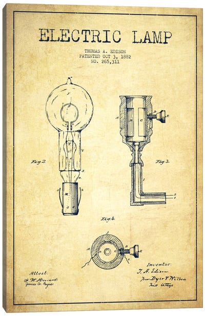 Electric Lamp Vintage Patent Blueprint Canvas Art Print - Electronics & Communication Blueprints