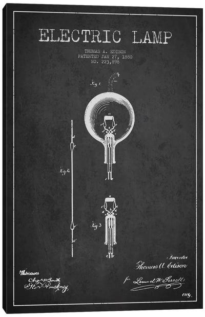 Electric Lamp Charcoal Patent Blueprint Canvas Art Print