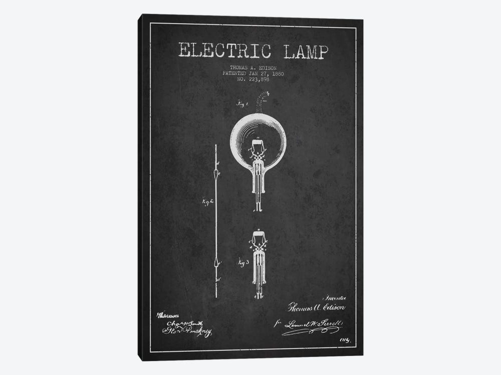 Electric Lamp Charcoal Patent Blueprint 1-piece Art Print