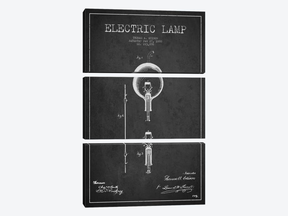 Electric Lamp Charcoal Patent Blueprint by Aged Pixel 3-piece Canvas Art Print