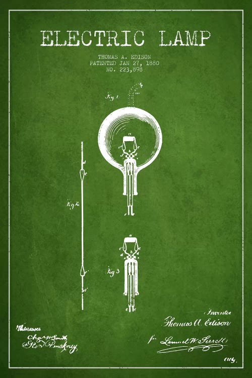 Electric Lamp Green Patent Blueprint by Aged Pixel wall art