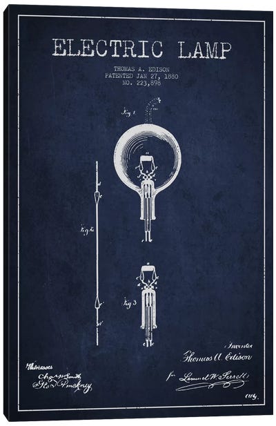 Electric Lamp Navy Blue Patent Blueprint Canvas Art Print - Aged Pixel: Electronics & Communication