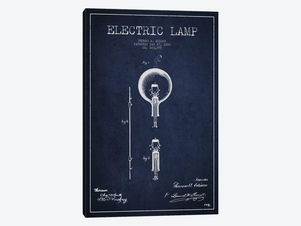 Electric Lamp Navy Blue Patent Blueprint by Aged Pixel 1-piece Art Print