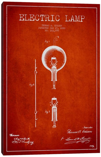 Electric Lamp Red Patent Blueprint Canvas Art Print - Aged Pixel: Electronics & Communication