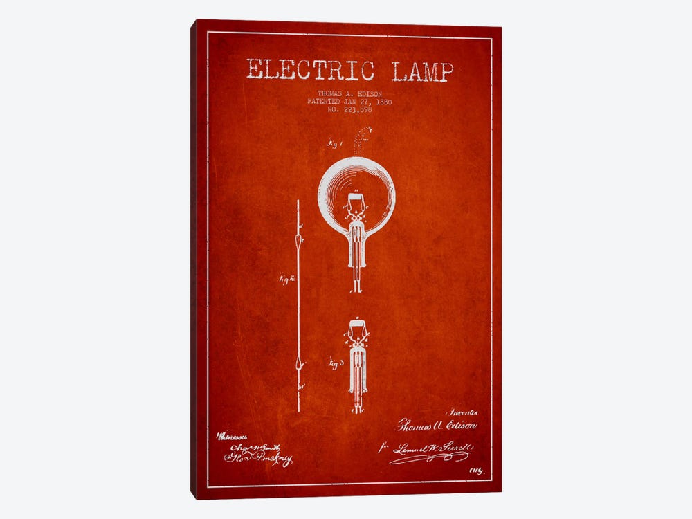 Electric Lamp Red Patent Blueprint by Aged Pixel 1-piece Canvas Art