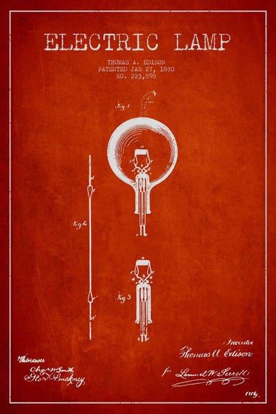 Electronics & Communication Blueprints: Electric Lamp Red Patent Blueprint by Aged Pixel