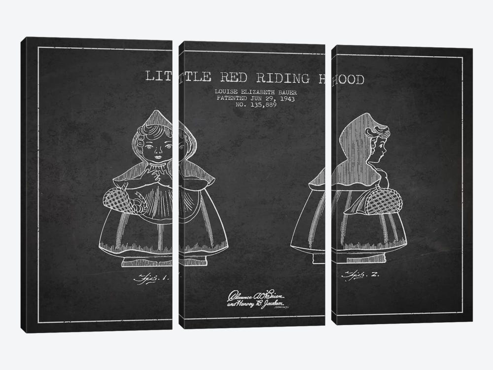 Little Red Riding Hood Dark Patent Blueprint by Aged Pixel 3-piece Canvas Wall Art