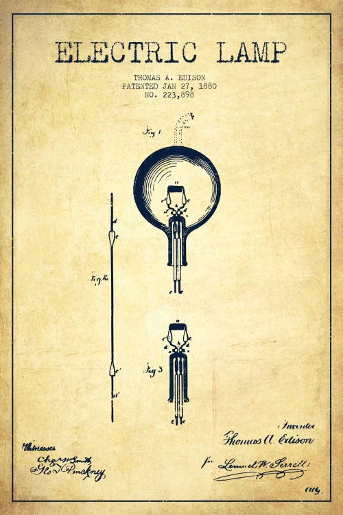 Electric Lamp Vintage Patent Blueprint by Aged Pixel wall art