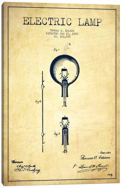 Electric Lamp Vintage Patent Blueprint Canvas Art Print - Aged Pixel: Electronics & Communication