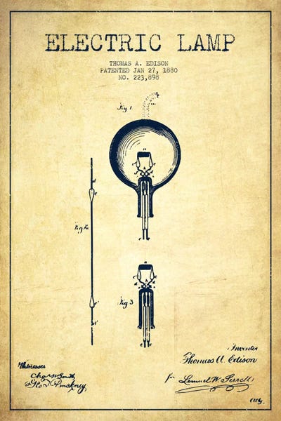 Electronics & Communication Blueprints: Electric Lamp Vintage Patent Blueprint by Aged Pixel