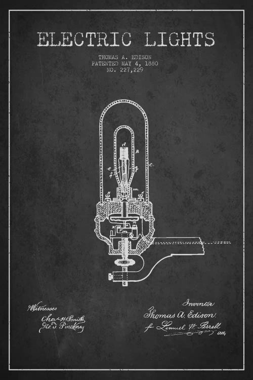 Electric Lights Charcoal Patent Blueprint by Aged Pixel wall art