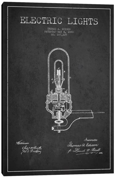 Electric Lights Charcoal Patent Blueprint Canvas Art Print - Electronics & Communication Blueprints