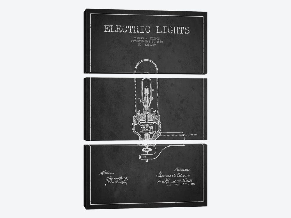 Electric Lights Charcoal Patent Blueprint by Aged Pixel 3-piece Art Print