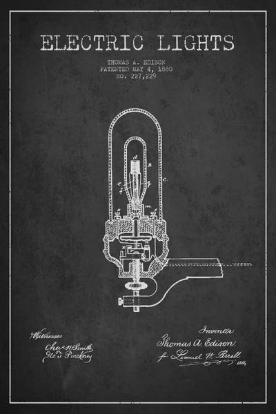 Electric Lights Charcoal Patent Blueprint