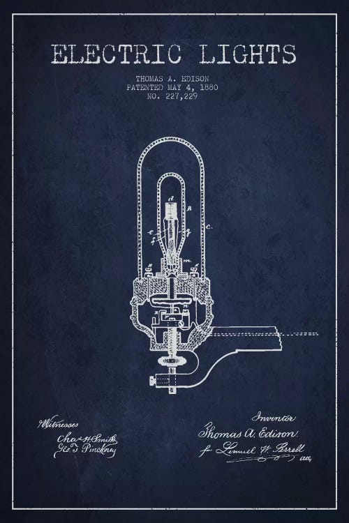 Electric Lights Navy Blue Patent Blueprint by Aged Pixel wall art