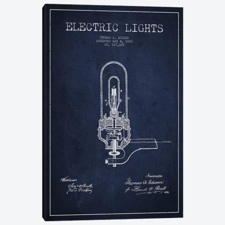 Electric Lights Navy Blue Patent Blueprint Canvas Print #ADP573} by Aged Pixel Canvas Print