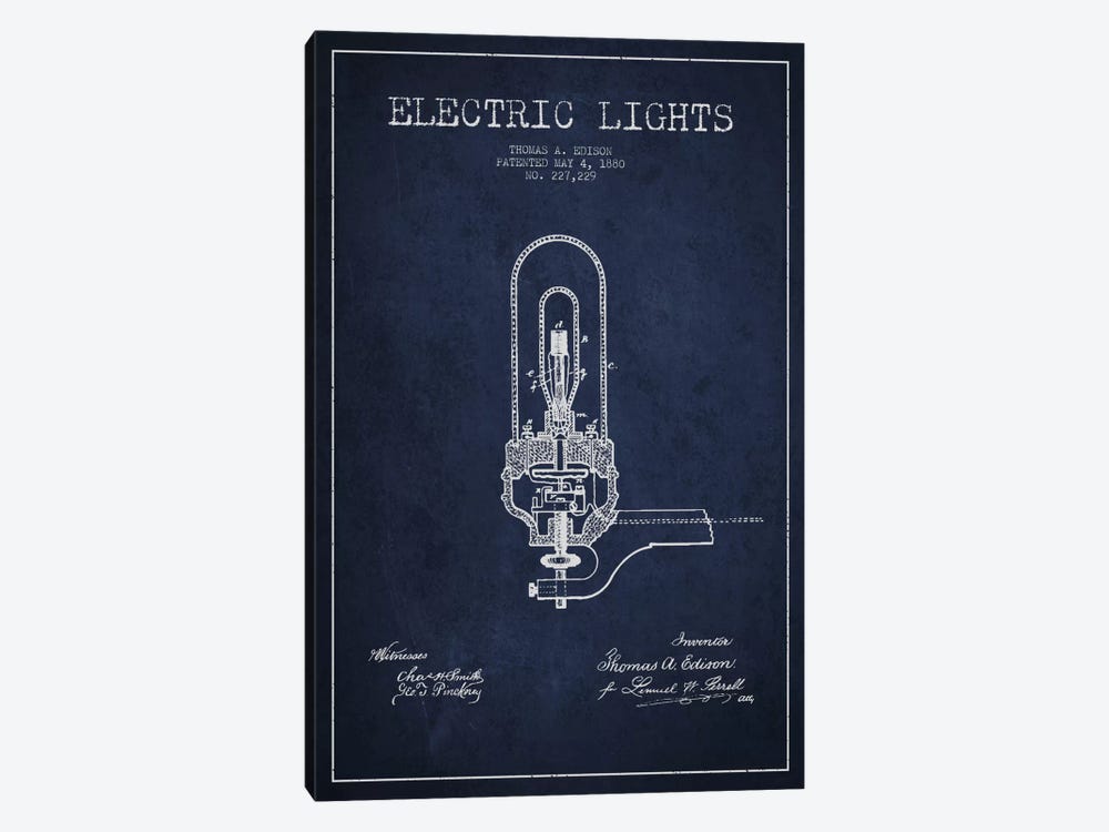Electric Lights Navy Blue Patent Blueprint by Aged Pixel 1-piece Canvas Art Print
