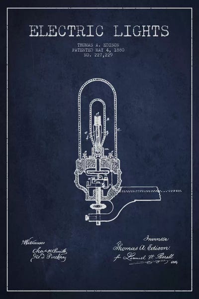 Electronics & Communication Blueprints: Electric Lights Navy Blue Patent Blueprint by Aged Pixel